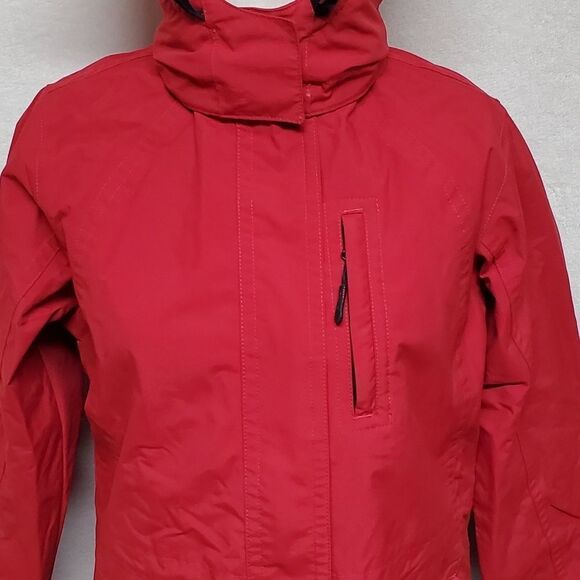 VINTAGE Retro Eddie Bauer Weather Edge Waterproof Red Hooded Fleece Lined Jacket - Picture 3 of 16